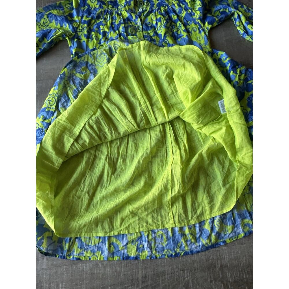 Ro’s Garden Floral Tiered Mini Dress Womens S Blue Green Boho Resort Button - Picture 7 of 14